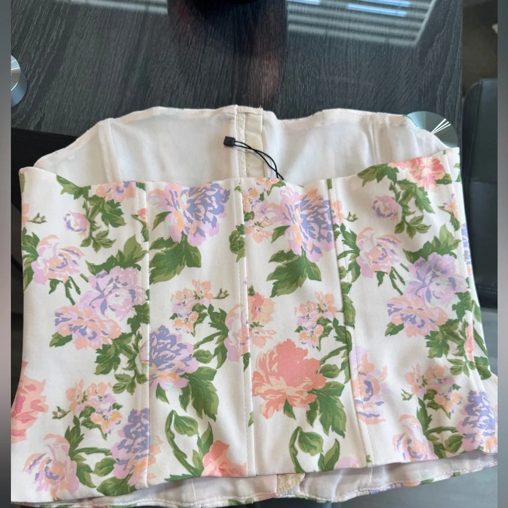Zara Floral Strapless Corset Top in Pink with Green Accents - Picture 15 of 16
